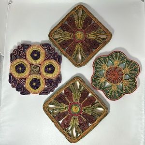 Vintage Boho Woven Wicker Rattan Trivets - Set of 4